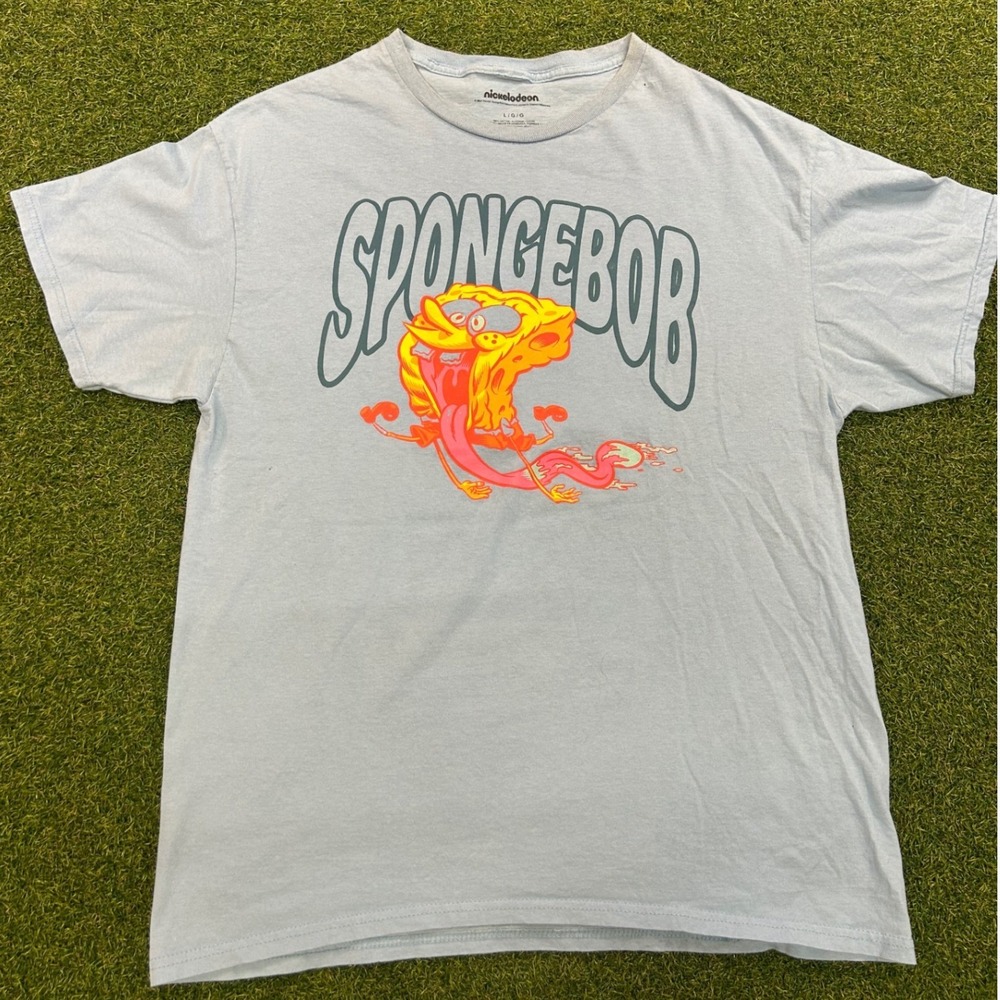 Nickelodeon Spongebob Squarepants Graphic T-Shirt Light Blue Mens Large Trippy